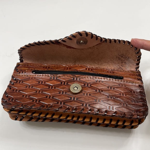 Genuine Handmade Leather Double Pattern Coffee Brown Women Bags Wallet - Picture 6 of 7